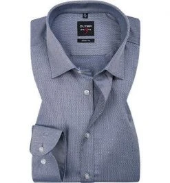 OLYMP Level Five Body Fit 69EL 2020/49/18 Hemd, Baumwolle, Extra langer Arm, Navy-weiß gemustert, Dunkelblau