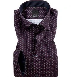 OLYMP Luxor Modern Fit 69EL 1212/49/39 Hemd, Popeline, Extra langer Arm, Dunkelrot-navy gemustert, Dunkelrot