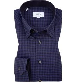 ETON Hemd 1000/00162/27 Slim Fit, Twill, Dunkelblau kariert, Blau