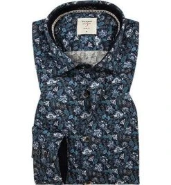 OLYMP Casual Level Five 3042/44/16 Hemd, Body Fit, Twill, Dunkelblau gemustert, Blau