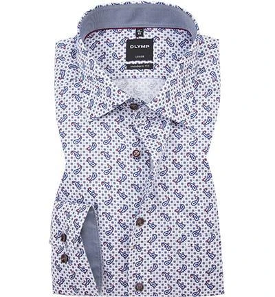 OLYMP Luxor Modern Fit 1256/44/39 Hemd, Baumwolle, Weiß-marine gemustert, Dunkelrot 1 OLYMP Luxor Modern Fit 1256/44/39 Hemd, Baumwolle, Weiß-marine gemustert, Dunkelrot