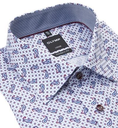 OLYMP Luxor Modern Fit 1256/44/39 Hemd, Baumwolle, Weiß-marine gemustert, Dunkelrot 2 OLYMP Luxor Modern Fit 1256/44/39 Hemd, Baumwolle, Weiß-marine gemustert, Dunkelrot – Bild 2