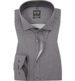 OLYMP Level Five Body Fit 2078/44/68 Hemd, Baumwolle, Schwarz-weiß gemustert, Schwarz