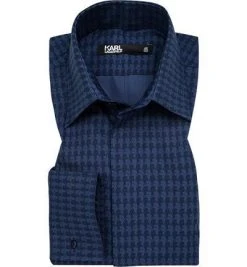 KARL LAGERFELD Hemd 605007/60/592691/690 Modern Fit, Popeline, Dunkelblau gemustert, Blau