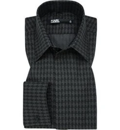 KARL LAGERFELD Hemd 605007/60/592691/990 Modern Fit, Popeline, Schwarz gemustert, Schwarz