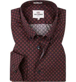 Ben Sherman Hemd 0055938/056 Slim Fit, Popeline, Multicolor gemustert, Dunkelrot