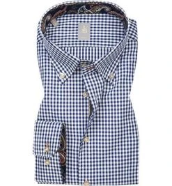 Jacques Britt Hemd Treviso Mix 662220/17 Slim Fit, Baumwolle, Navy-weiß kariert, Dunkelblau