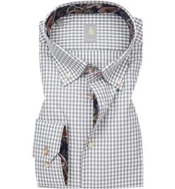 Jacques Britt Hemd Treviso Mix 662220/32 Slim Fit, Baumwolle, Hellgrau-weiß kariert, Grau