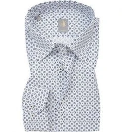 Jacques Britt Hemd Messina 662450/16 Slim Fit, Baumwolle, Marineblau-weiß gemustert, Blau