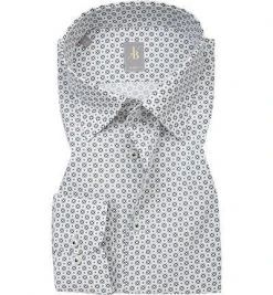 Jacques Britt Hemd Messina 662450/74 Slim Fit, Baumwolle, Dunkelgrün-weiß gemustert, Grün
