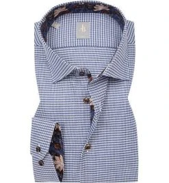 Jacques Britt Hemd Como Mix 662280/16 Slim Fit, Baumwolle, Marineblau-weiß gemustert, Blau