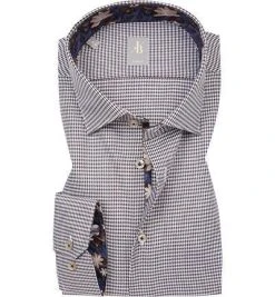 Jacques Britt Hemd Como Mix 662280/26 Slim Fit, Baumwolle, Dunkelbraun-weiß gemustert, Braun
