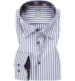 Jacques Britt Hemd Messina Mix 6622/16 Slim Fit, Baumwolle, Navy-weiß gestreift, Blau