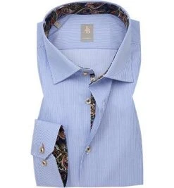 Jacques Britt Hemd Como Mix 632210/11 Custom Fit, Baumwolle, Marine-weiß gestreift, Hellblau