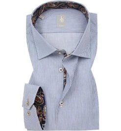 Jacques Britt Hemd Como Mix 662210/17 Slim Fit, Baumwolle, Navy-weiß gestreift, Blau