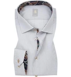 Jacques Britt Hemd Como Mix 662210/32 Slim Fit, Baumwolle, Hellgrau-weiß gestreift, Grau