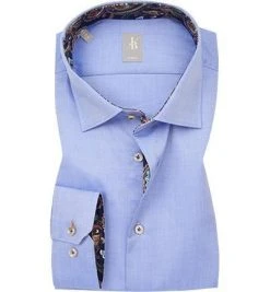 Jacques Britt Hemd Como Mix 662200/12 Slim Fit, Baumwolle, Rauchblau meliert, Blau