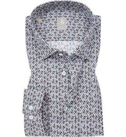 Jacques Britt Hemd Como 662310/26 Slim Fit, Baumwolle, Taubenblau-weiß gemustert, Braun
