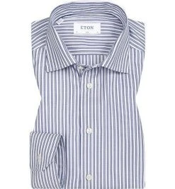 ETON Hemd 1000/00126/27 Slim Fit, Baumwolle, Marine-weiß gestreift, Blau-weiß
