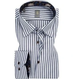 Jacques Britt Hemd Messina Mix 6322/16 Custom Fit, Baumwolle, Navy-weiß gestreift, Dunkelblau-weiß