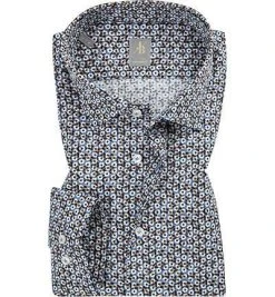 Jacques Britt Hemd Como 632310/26 Custom Fit, Baumwolle, Taubenblau-weiß gemustert, Braun