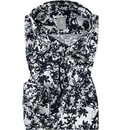 Jacques Britt Hemd Messina 662350/19 Slim Fit, Baumwolle, Schwarz-weiß gemustert, Dunkelblau