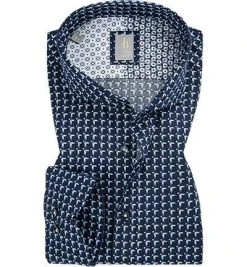 Jacques Britt Hemd Sardegna Mix 662460/17 Slim Fit, Baumwolle, Marineblau gemustert, Dunkelblau