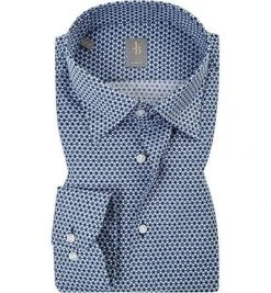 Jacques Britt Hemd Messina 662480/14 Slim Fit, Baumwolle, Marine-weiß gemustert, Blau