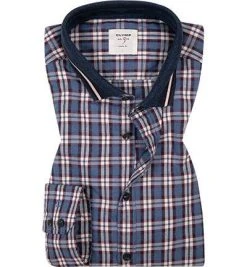 OLYMP Level Five Body Fit 3009/44/18 Hemd, Twill, Dunkelblau kariert, Dunkelblau-weiß-rot