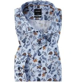 OLYMP Luxor Modern Fit 69EL 1229/49/58 Hemd, Baumwolle, Extra langer Arm, Bleu-messing gemustert, Blau