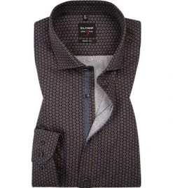 OLYMP Level Five Body Fit 69EL 2001/49/28 Hemd, Popeline, Extra langer Arm, Marine-messing gemustert, Marine-braun