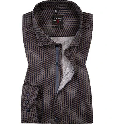 OLYMP Level Five Body Fit 69EL 2001/49/28 Hemd, Popeline, Extra langer Arm, Marine-messing gemustert, Marine-braun 1 OLYMP Level Five Body Fit 69EL 2001/49/28 Hemd, Popeline, Extra langer Arm, Marine-messing gemustert, Marine-braun
