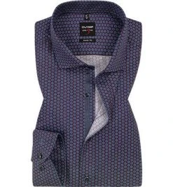 OLYMP Level Five Body Fit 69EL 2001/49/39 Hemd, Popeline, Extra langer Arm, Barolo-hellblau gemustert, Dunkelrot-blau
