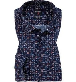 OLYMP Level Five Body Fit 2027/44/28 Hemd, Popeline, Dunkelblau gemustert, Dunkelblau