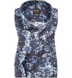 OLYMP Level Five Body Fit 2037/44/11 Hemd, Popeline, Nachtblau gemustert , Dunkelblau