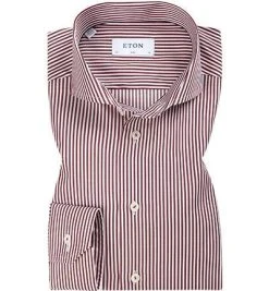 ETON Hemd 1000/00601/59 Slim Fit, Baumwolle, Bordeaux-weiß gestreift, Rot-weiß