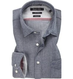 Marc O'Polo Hemd 930 7443 42172/E82 Shaped Fit, Baumwolle, Dunkelblau meliert, Jeansblau