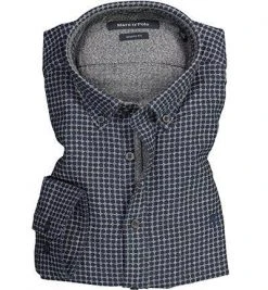 Marc O'Polo Hemd 930 7448 42380/E89 Shaped Fit, Baumwolle, Dunkelblau-grau gepunktet, Dunkelblau