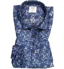 OLYMP Level Five Body Fit 3003/44/18 Hemd, Popeline, Dunkelblau gemustert, Marine