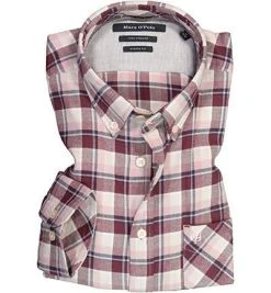 Marc O'Polo Hemd 930 7445 42382/U31 Shaped Fit, Twill, Dunkelrot-beige kariert, Rot-beige
