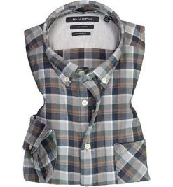 Marc O'Polo Hemd 930 7445 42382/Y92 Shaped Fit, Twill, Dunkelgrau kariert, Blau-grau