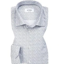 ETON Hemd 1000/00508/01 Contemporary Fit, Baumwolle, Weiß-hellblau gemustert, Weiß