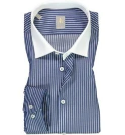 Jacques Britt Hemd Como 632140/18 Custom Fit, Popeline, Navy gestreift, Dunkelblau