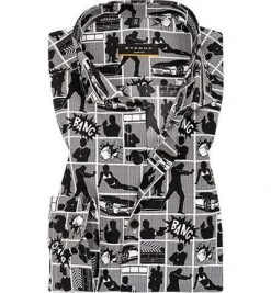 ETERNA Hemd 3882/F182/38 Slim Fit, Baumwolle, Schwarz-weiß gemustert, Schwarz-weiß