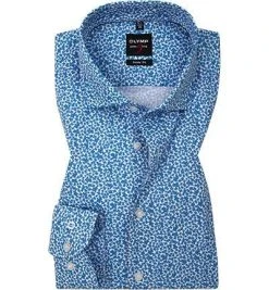 OLYMP Level Five Body Fit 0766/64/11 Hemd, Baumwolle, Bleu-weiß gemustert, Bleu