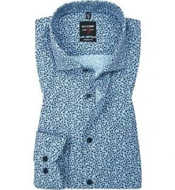 OLYMP Level Five Body Fit 0766/64/18 Hemd, Baumwolle, Marine-hellblau gemustert, Marine