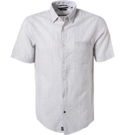 Pierre Cardin Hemd 53916/000/27174/9005 Kurzarmhemd, Modern Fit, Baumwolle, Hellgrau gestreift, Kit