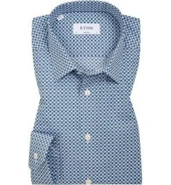 ETON Hemd 1000/01123/23 Super Slim Fit, Popeline, Weiß-blau gemustert, Blau