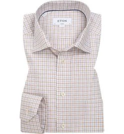 ETON Hemd 1000/00988/ Classic Fit, Twill, Hellbraun kariert, Weiß-braun