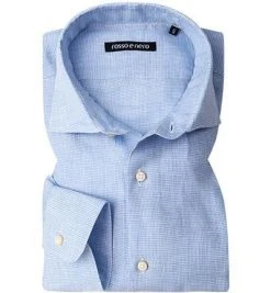 rosso e nero Hemd A15/hellblau-weiß Reines Leinen